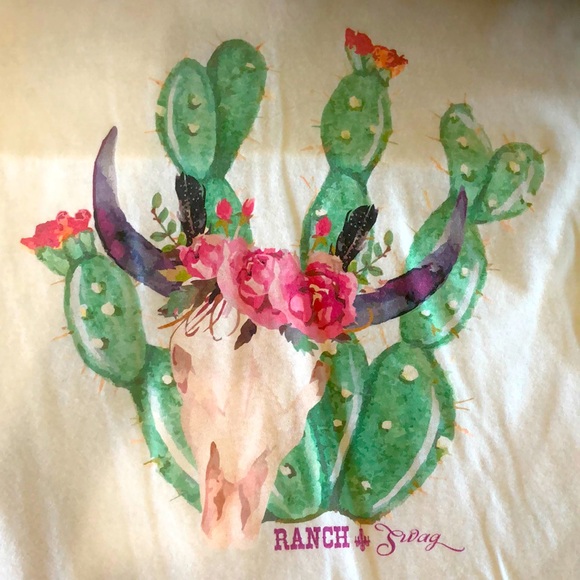 Cactus Cow Skull w/roses Tee by Ranch Swag - Picture 2 of 4